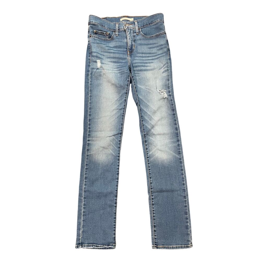Levi’s 314 Shaping Straight Jeans Medium Wash Distressed Women’s 27 Straight Leg